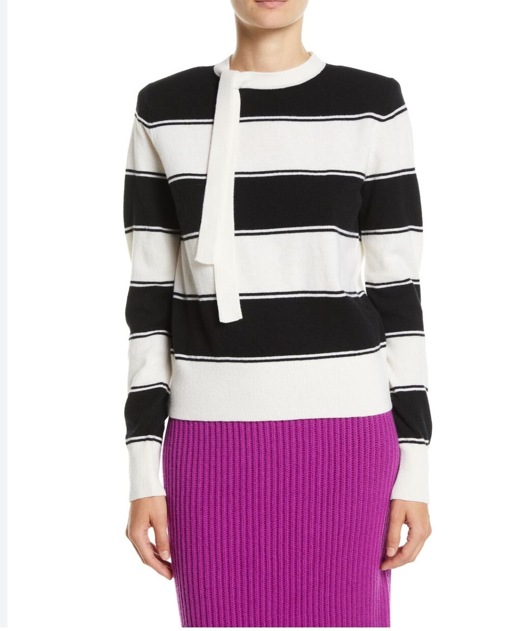Marc Jacobs Tie-Neck Stripe Wool Sweater